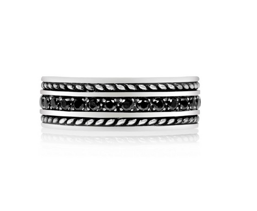 Steel Black Stones Ring